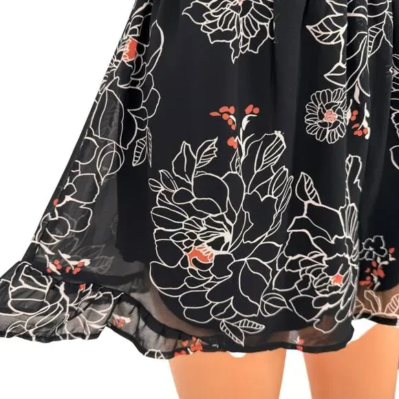 ASTR Black Floral Romper Size Medium Chiffon Boho Dark Romantic Festival Casual - Picture 6 of 16